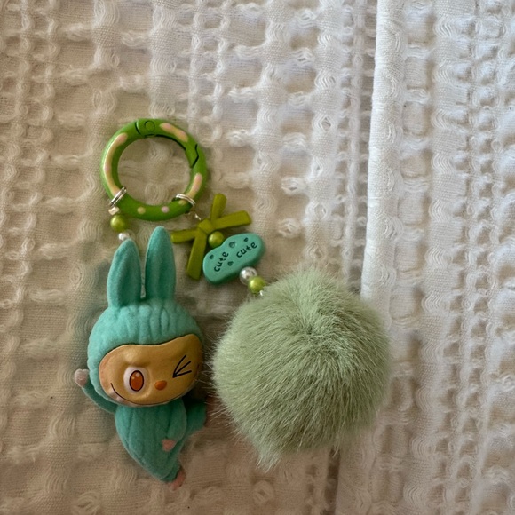 Labubu Green Keychain with Plush Charm - Picture 2 of 6